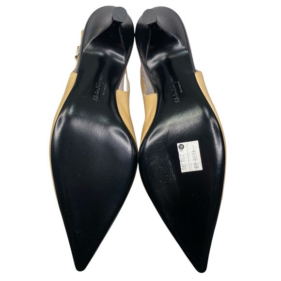 Salvatore Ferragamo Women’s Tan Black Pointed Toe Kitten Heel Size 9 B - Picture 9 of 12